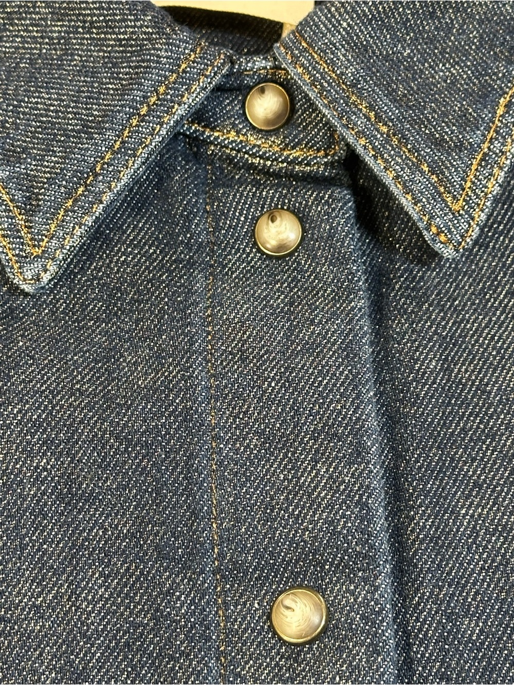 Momoni Aura Denim Laminé Shirt, Snap Front, Raw Hem - Women 42 US 12/14 - Picture 6 of 15